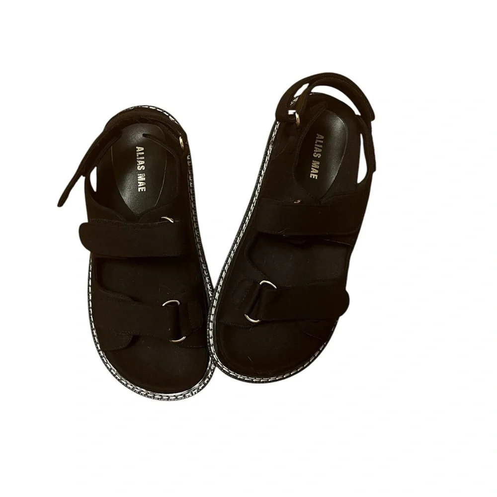 NWOB Alias Mae Black Pascale Chunky Canvas Strappy Platform Sandal EU‎ 38/US 7.5